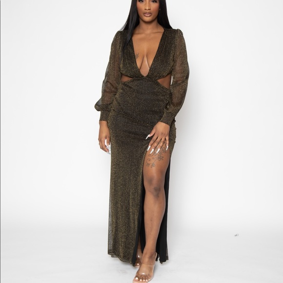 Black Shimmer Maxi Dress Backless - Picture 5 of 9